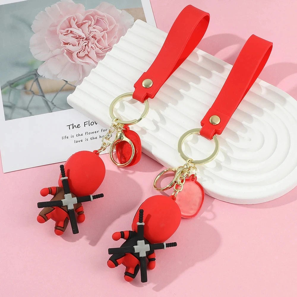 Marvel Cute Deadpool Q Version Fashion Backpack Keychain Couple Bag Keyring Pendant Birthday Gifts