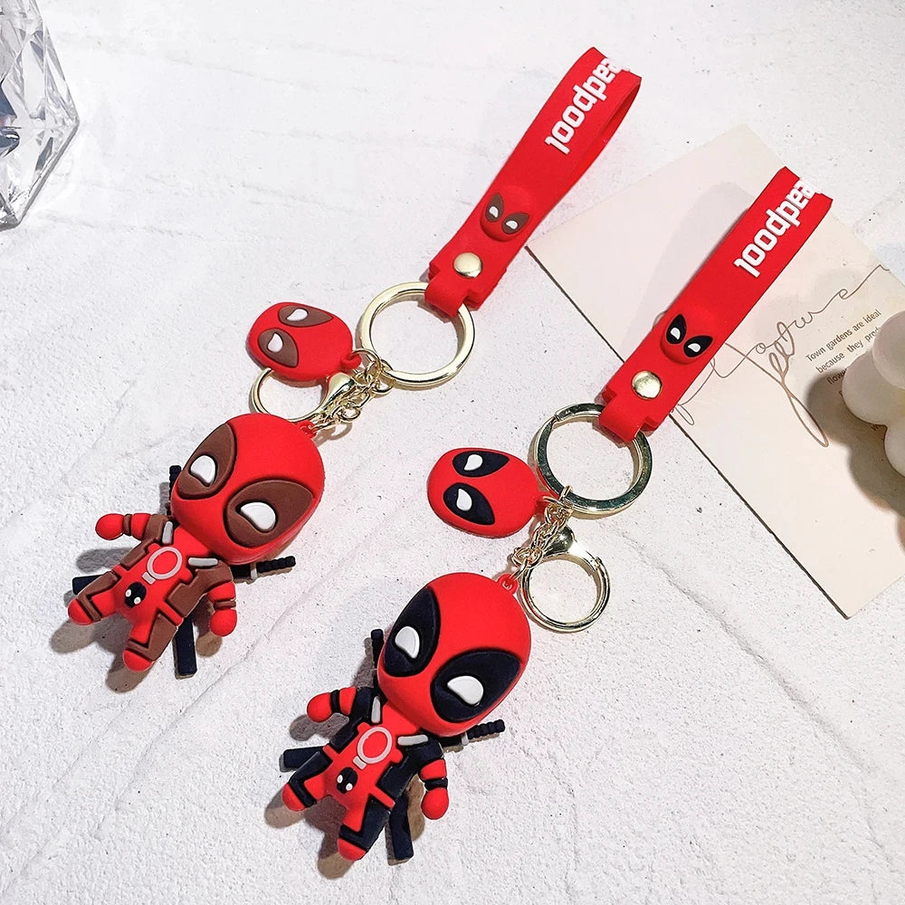 Marvel Cute Deadpool Q Version Fashion Backpack Keychain Couple Bag Keyring Pendant Birthday Gifts