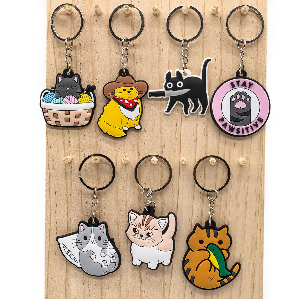 1PCS Animal Keychains Cute Black Cat Dach Dog Funny Style Duck Keyring Keychain for Bag Car key Accessories Kids Favor Key Decor