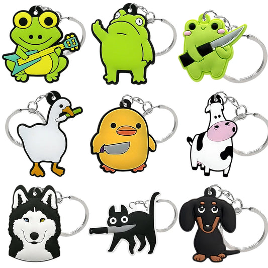 1PCS Animal Keychains Cute Black Cat Dach Dog Funny Style Duck Keyring Keychain for Bag Car key Accessories Kids Favor Key Decor